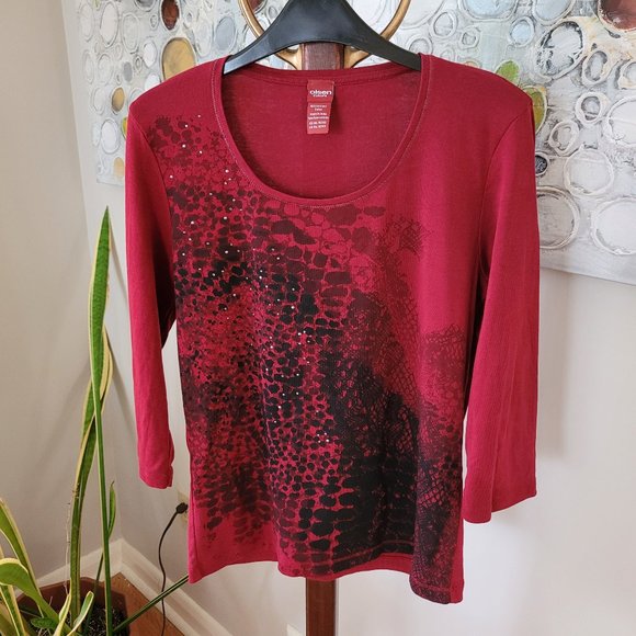 Olsen Europe Tops - Olsen Europe Cranberry Print Top US 6